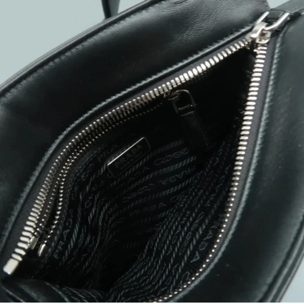 Authentic Prada Black Triangle Leather Satchel Bag